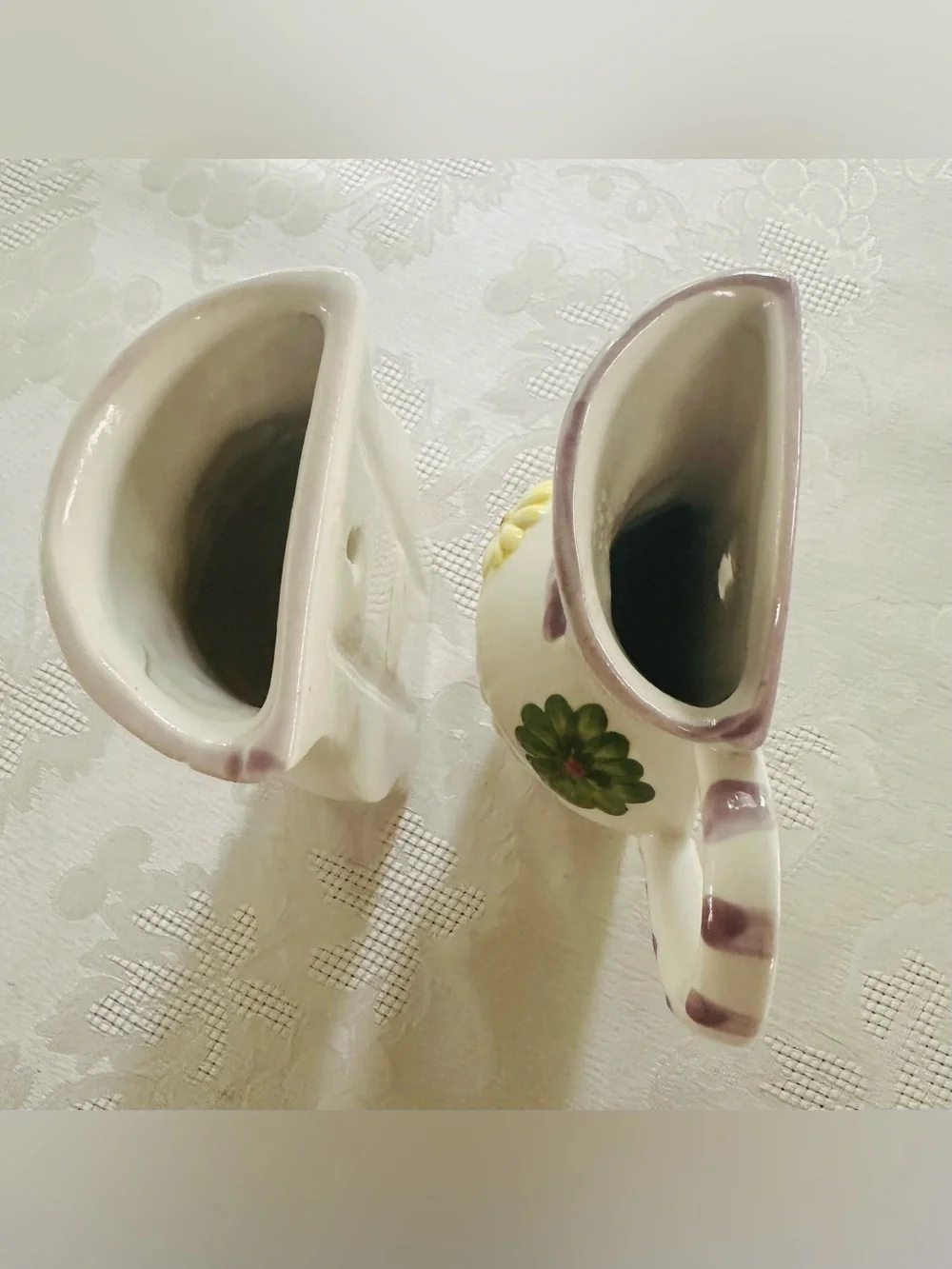 Retro MCM Hand-Painted Raised Daisy Floral Wall Planters - Set of 2